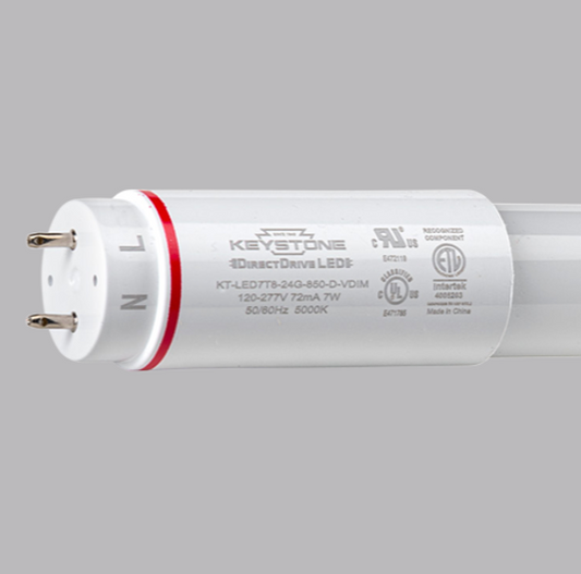 7W LED T8 Tube, Shatter-Proof Coated Glass, 120-277V, Input, 2ft., 5000K, Direct Drive, 0-10V Dimmable (Pack of 25)